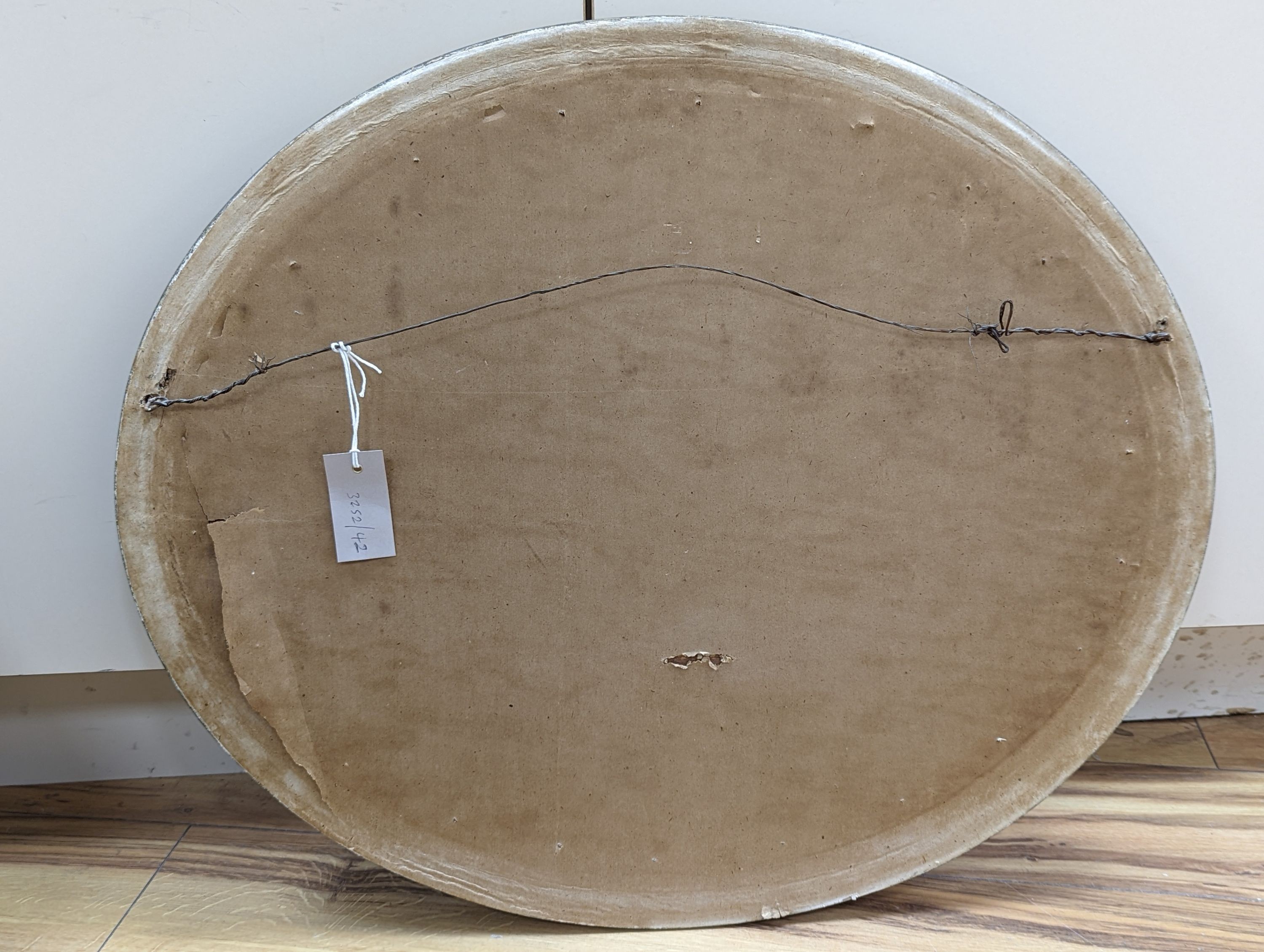 After Thomas Luny (1759-1837), oil on canvas laid on board, oval, Shipping off the coast, bears signature and date 1826, 48 x 58cm